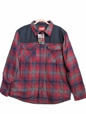 Coleman Fleece Lined Quilted  Flannel Shirt Jacket Red Plaid Size XL NWT